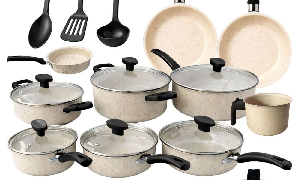 Jogo de Panelas 13 Peças + Panela de Pressão 2L Conjunto Teflon Antiaderente Frigideira Caçarola