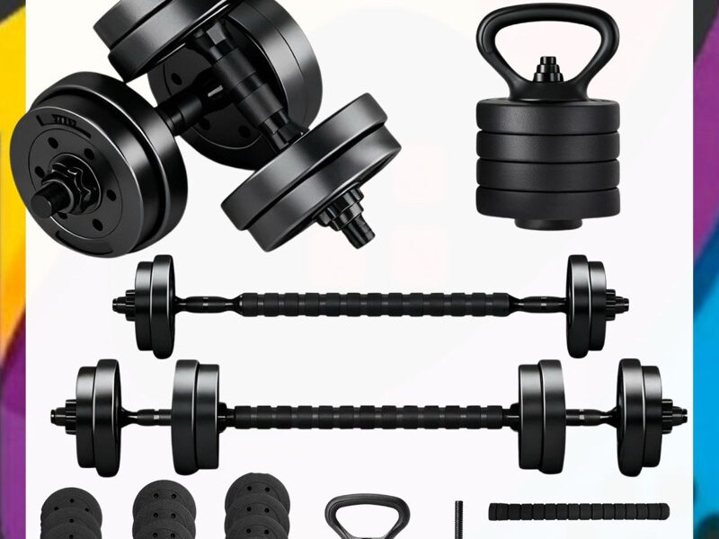 Kit 20kg - Halteres, Anilhas, Barras e kettlebell Ajustáveis - Treino em Casa Musculação