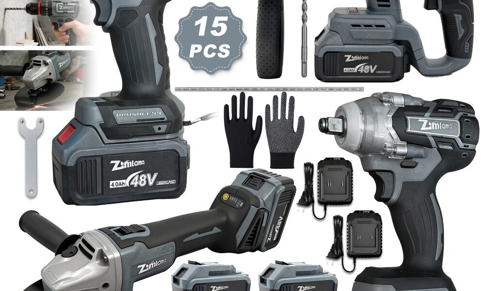 🔥Kit Ferramentas 4 Em 1 48V Brushless Furadeira Martelete Impacto Esmerilhadeira Angular