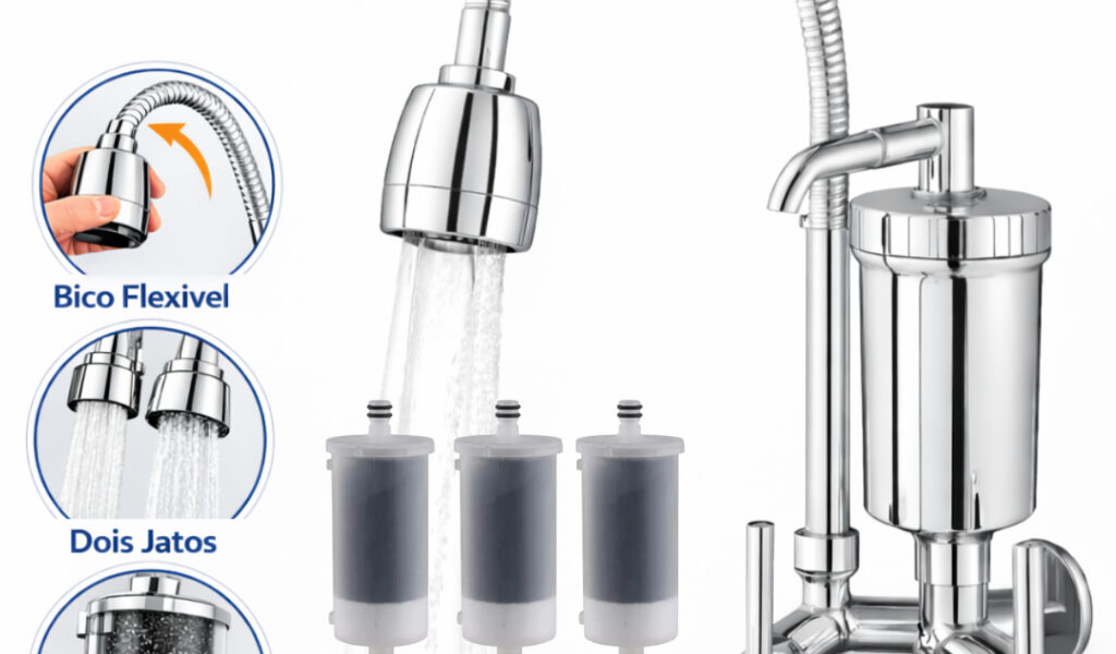 Torneira Gourmet Filtro de Parede Cozinha Flexível Jato Duplo Cromada Luxo 1/4 de volta