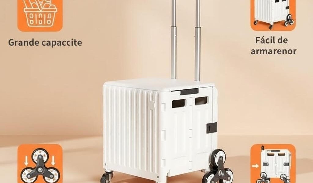 Carrinho Dobrável Economizador de Espaço com Pega Telescópica Carrinho de Compras Lavandaria Escritório e Uso Doméstico