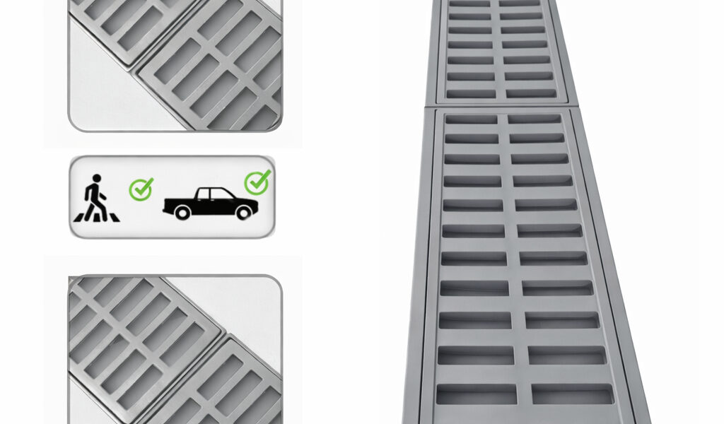 ralo linear 15x100cm grelha e suporte para área externa, piscina e garagem ( 2 peças 15x50cm )