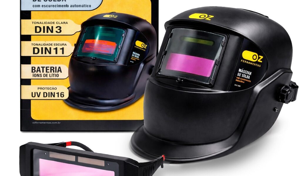 Kit Máscara De Solda Escurecimento Automático Preto Lisa E Óculos De Soldagem