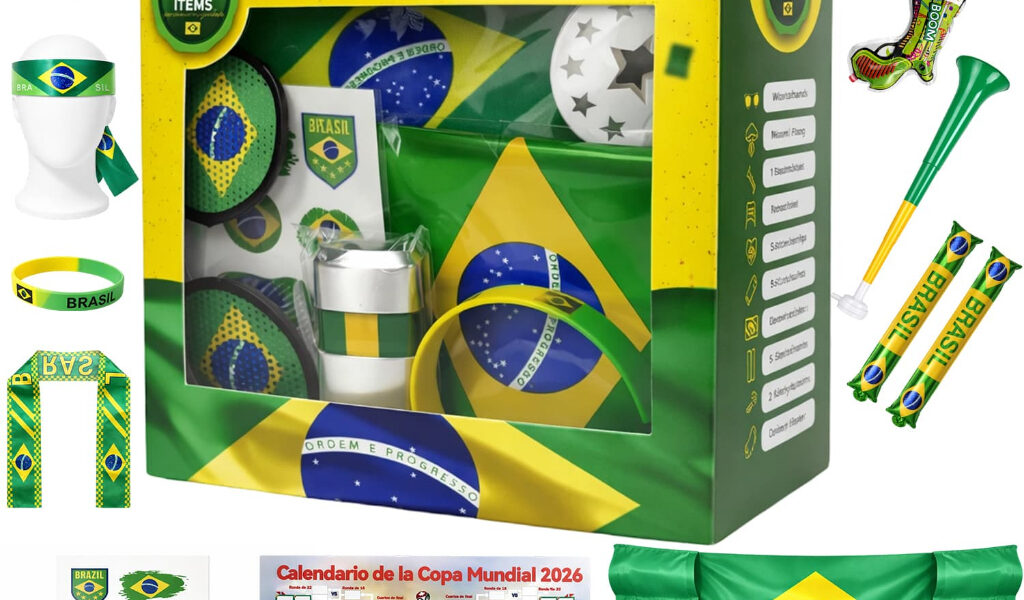 Combo Torcedor Bandeira Copa 2026 Adesivo Trompete Pintura Facial Bandeira Brasil Adesivo Trompete Pintura Facial