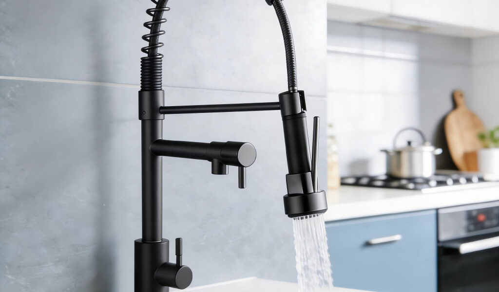 Torneira Gourmet Industrial de Bancada Mola Retrátil Cromada Spray 360°