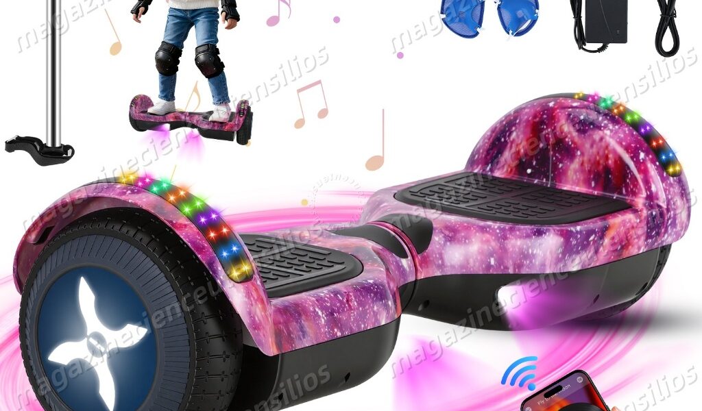 700W Hoverboard Elétrico Skate Kit Acessórios Com Bluetooth E Led Rosa