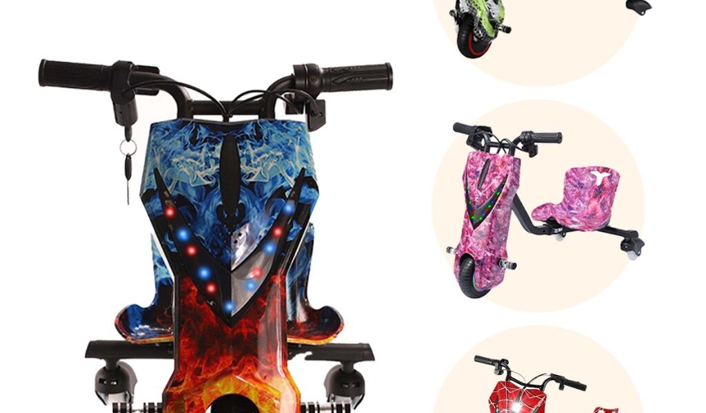 Triciclo Elétrico Infantil e Adulto 350w 8 Polegada Drift 3 Velocidades Skate Elétrico com Bluetooth