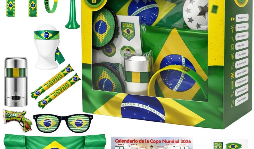 Copa 2026 Combo Torcedor Brasil: Bandeira + Adesivos + Trompete + Pintura Facial