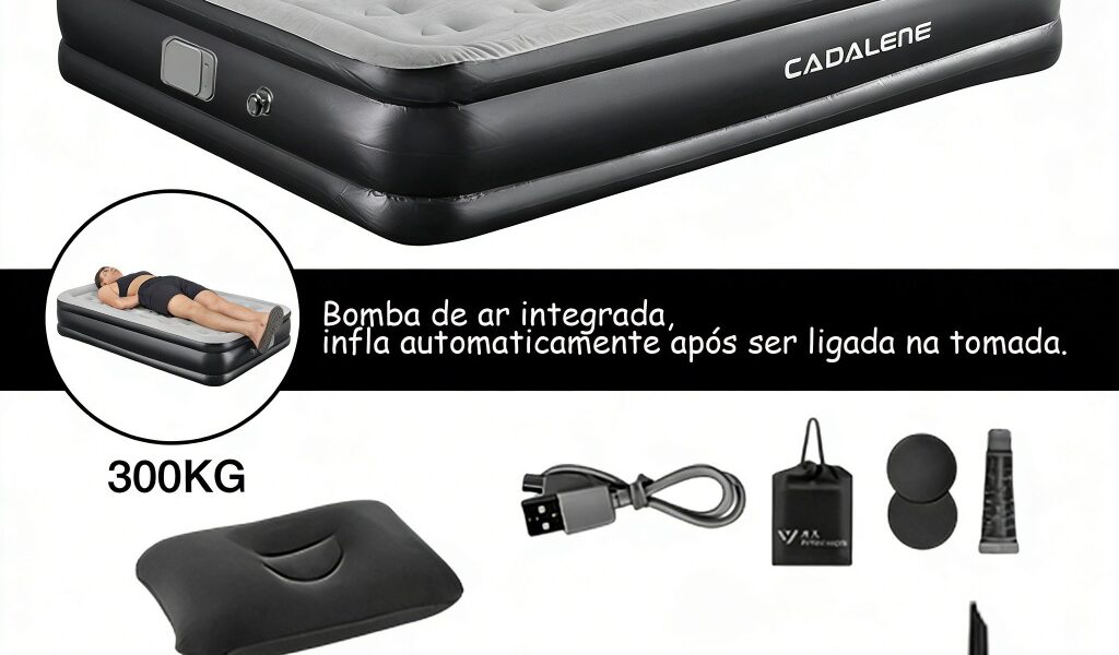 Colchão Inflável Duplo Elétrico Com Duas Almofadas Infláveis 203x152x47cm