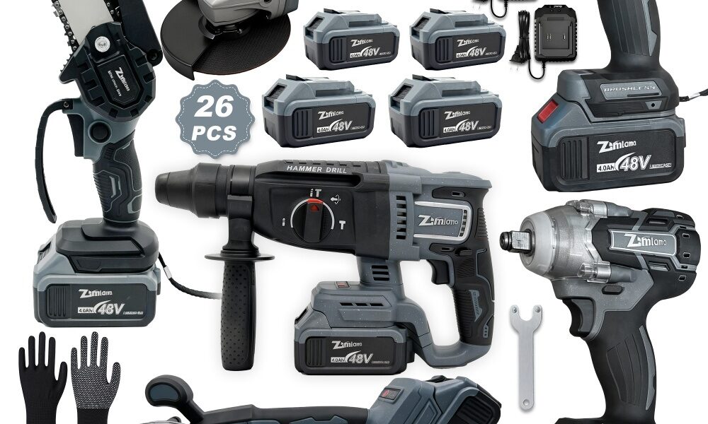 Kit Ferramentas 6 Em 1 48V Brushless Furadeira Impacto Martelete Esmerilhadeira Serra