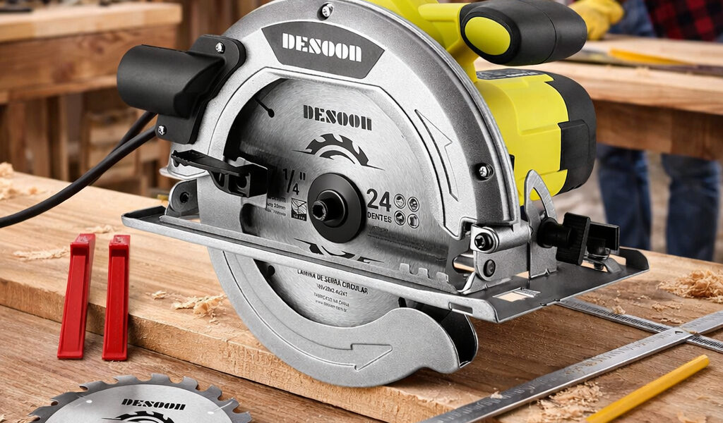 Serra Circular 1600W Profissional Elétrica 5500RPM 185mm 7/1.4" Disco com Guia Paralela E Três lápis Desoon