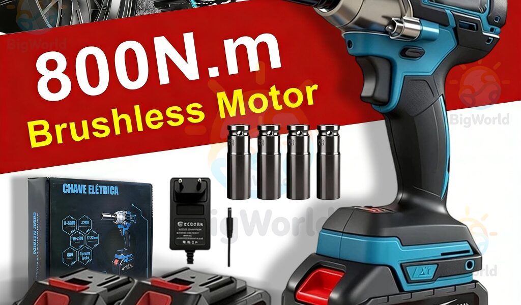 Chave de Impacto Parafusadeira 48V com 2 Baterias Alta Performance e torque sem escova e 800 Nm