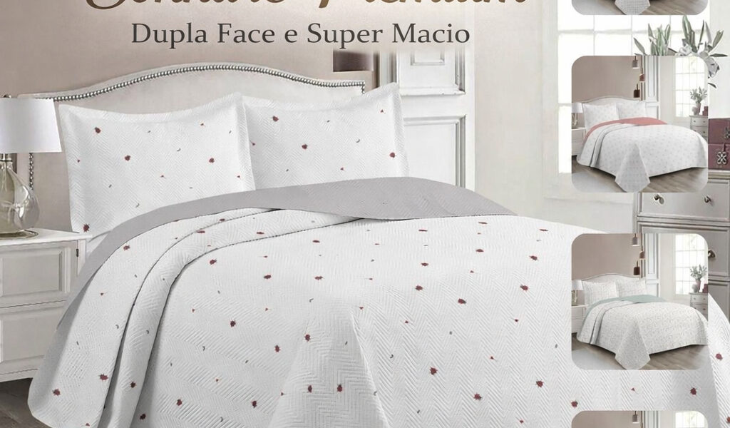 Cobre leito Casal kit 3 peças Colcha Dupla Face Solteiro, Queen King Estampas da Atualidade - Luxo