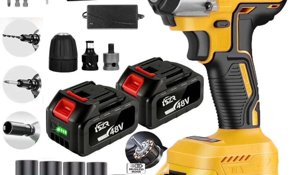 Parafusadeira Furadeira e Chave De Impacto 48v 02 Baterias Sem Fio Soquetes Profissional 110v/220v