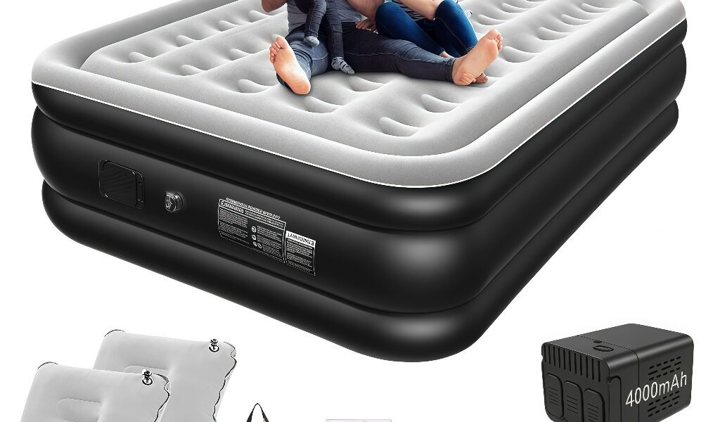 Colchão Inflável Queen Casal com Bomba Elétrica Embutida 2 Travesseiros Cama De Campanha