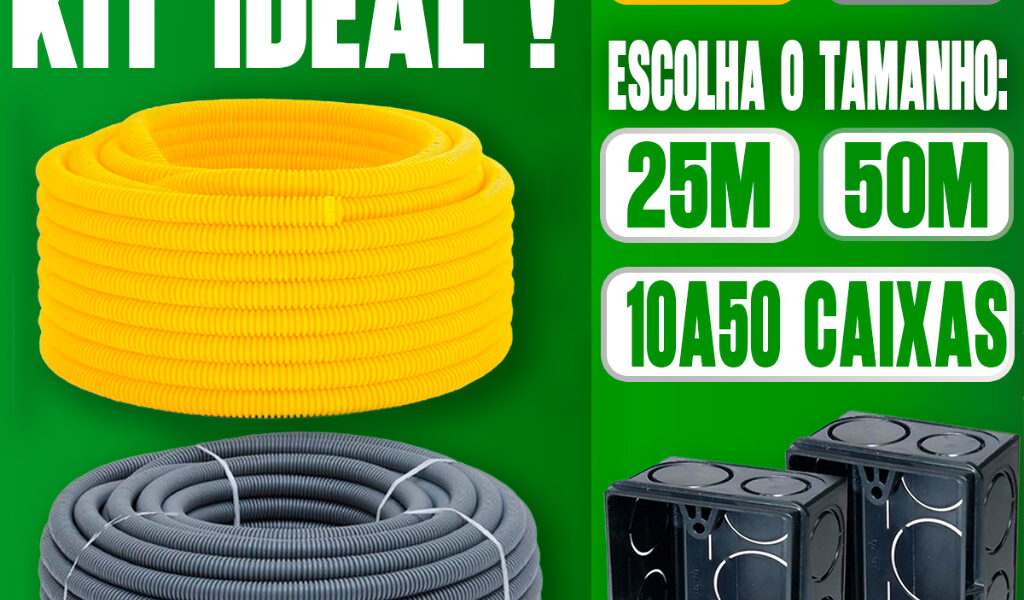 Conduite Corrugado Eletroduto Flexível PVC 3/4 25 á 50 Metros 10 á 50 Caixas 4x2 Rolo Reforçado
