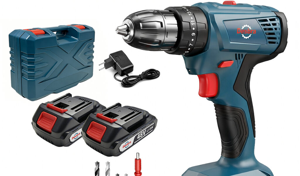 Parafusadora Furadeira de Impacto Sem Fio Sem Escovas DESBRA 48V 2Ah Bivolt Baterias e Carregador