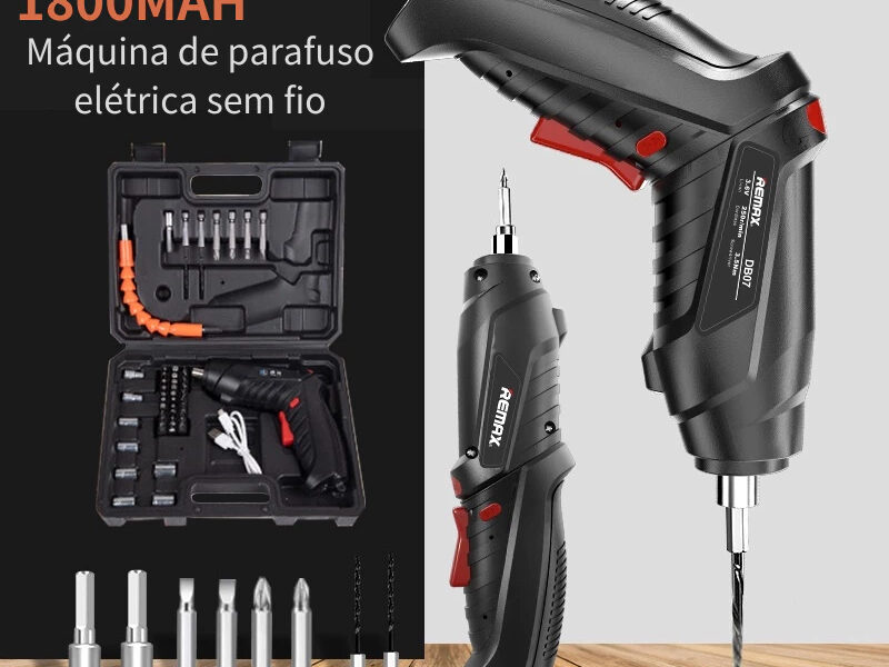 Kit Parafusadeira/Furadeira 48 Peças • À Bateria com Carregador USB • Caixa de Ferramentas Completa