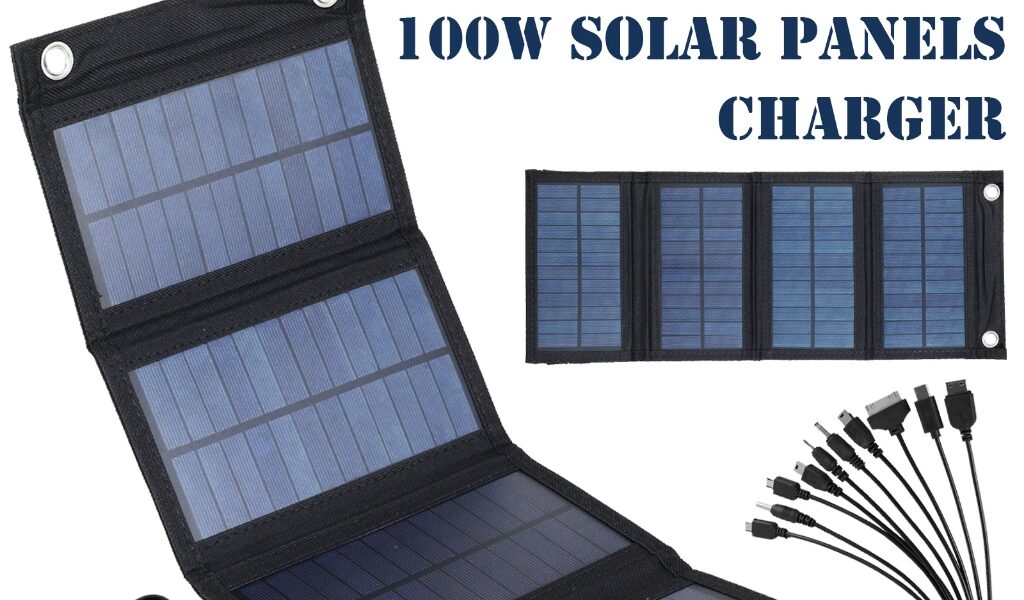 Carregador Dobrável De Placa Painel Solar 100W IP65 À Prova D'água USB De Energia Com 2 Ganchos Com USB Carregador