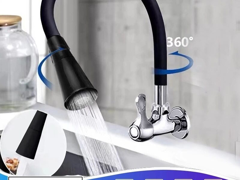 Torneira Gourmet Flexível Cozinha Parede preto Duplo Jato Cone 1/4 de Volta