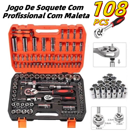 Jogo Caixa De Ferramentas Chave Soquete 22/108 Peças Multi Funções