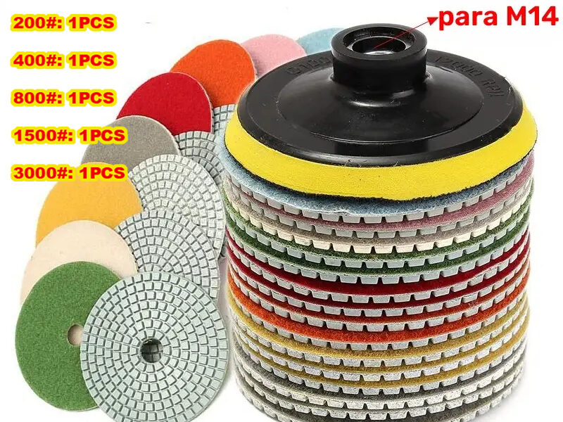 Kit 7 Lixa Diamantada Ø 100mm Para Desbaste e Polimento em Mármore Granito Concreto Porcelanato