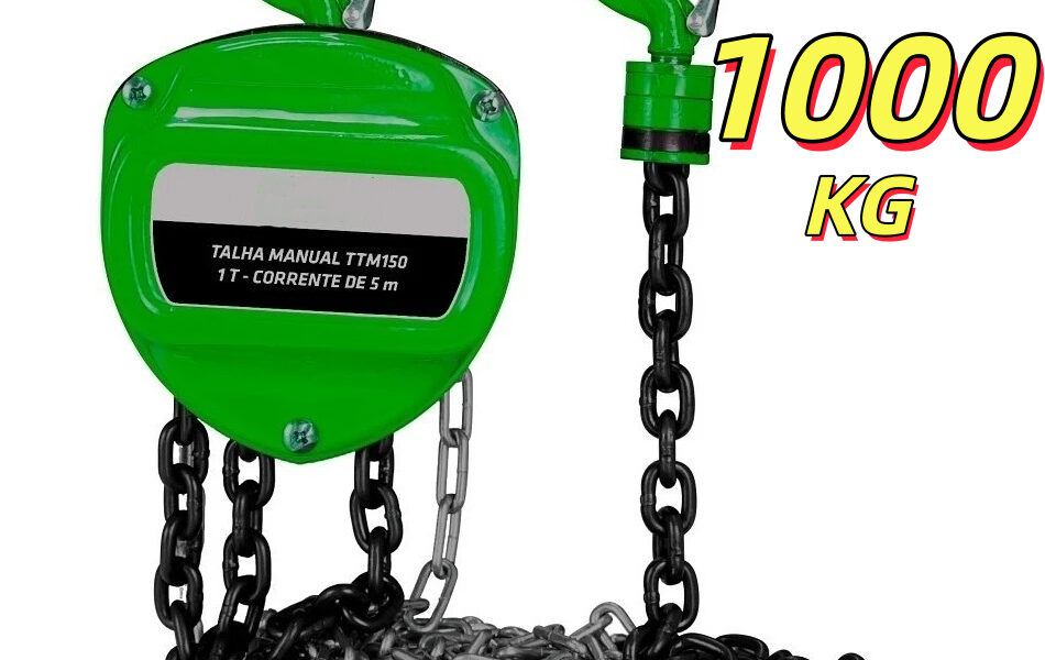 Talha Guincho Manual 1 Tonelada 1000kg Com Corrente 3 Metros Com Freio Duplo