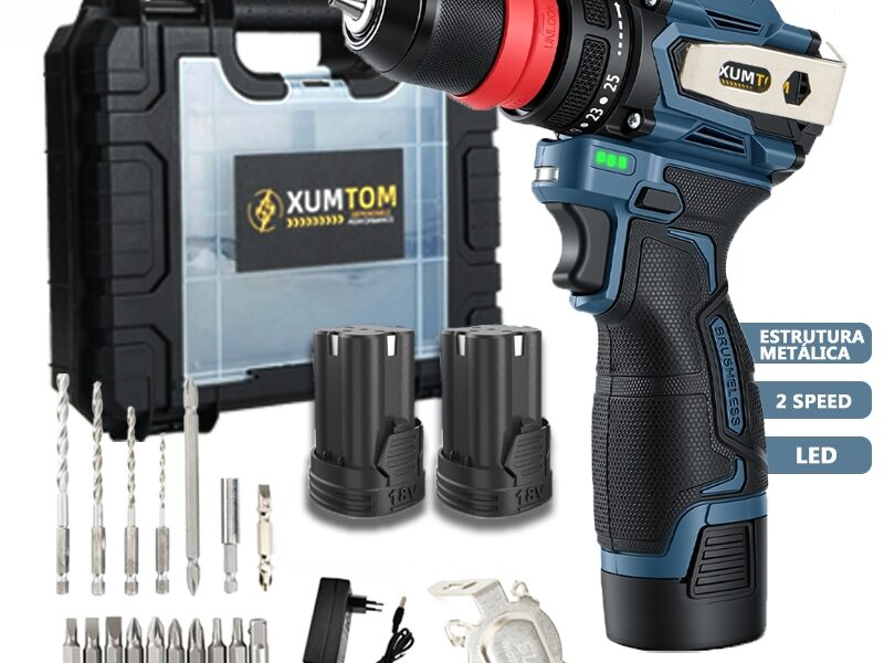 Parafusadeira Furadeira Brushless Sem Fio 16.8V Profissional Com 2 Baterias Maleta -23peças