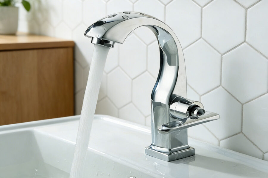 Torneira de banheiro em aço inoxidável 304, 100% metal brilhante, adequada para lavatório, saída de água fria