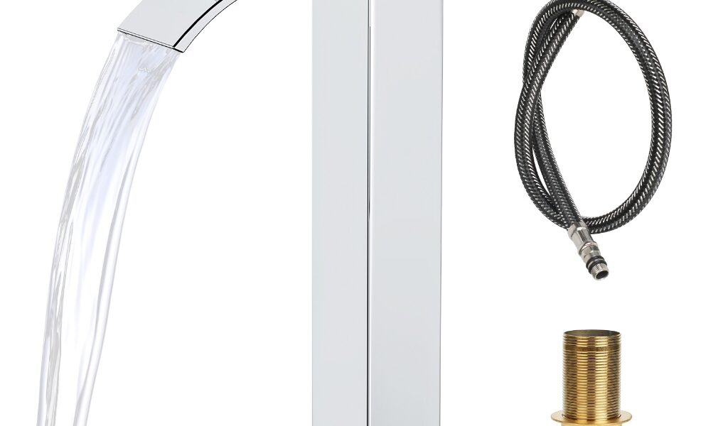 Torneira de banheiro de saída alta tipo cascata de alça única de aço inoxidável 304