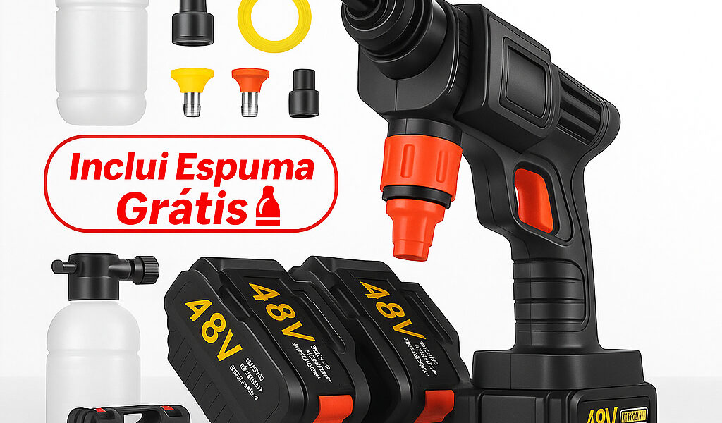 kit completo Lavadora de Alta Pressão Sem Fio Portátil Recarregável Carros e Jardins Pistola Lavajato Residêncial Bivolt