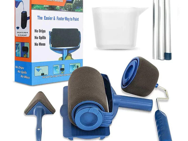 Kit de Pintura 6 Peças Parede Completo Multiuso Econômico Pintar Casa Fácil Rolo Copo Bases Bastão