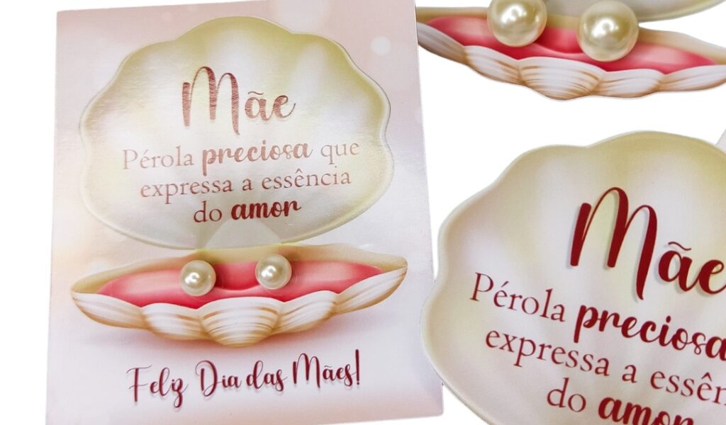 Kit com 50 brincos pérola + tag dia das mães lembrancinha/ mimo
