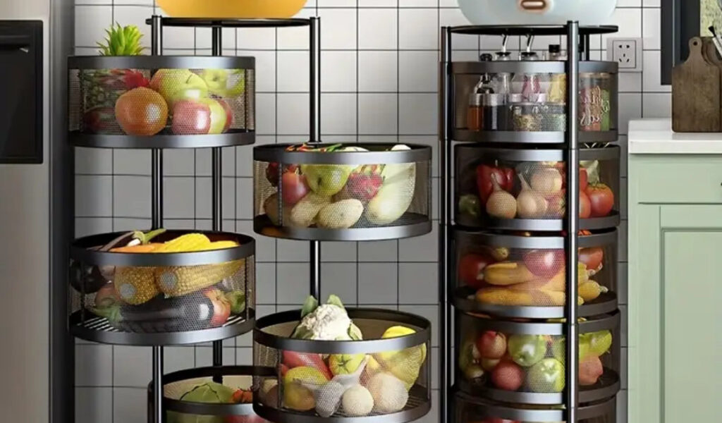 Fruteira Organizador Aço Resistente Cozinha Cesto 3/4/5 Andares Com Rodinhas Giratória