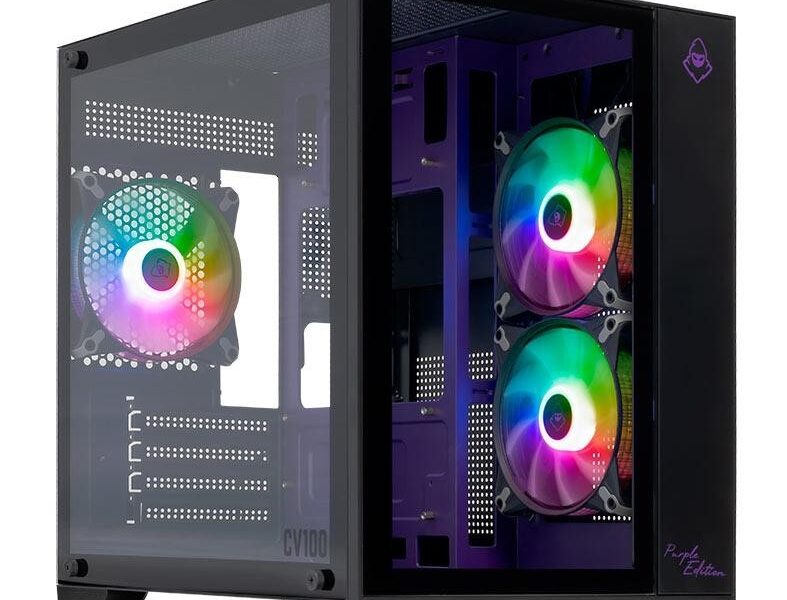 Gabinete Gamer Aquário Mancer CV100 Purple Edition,Mid-Tower,Lat/Vidro C/3 Fans,Preto,MCR-CV100-PEB