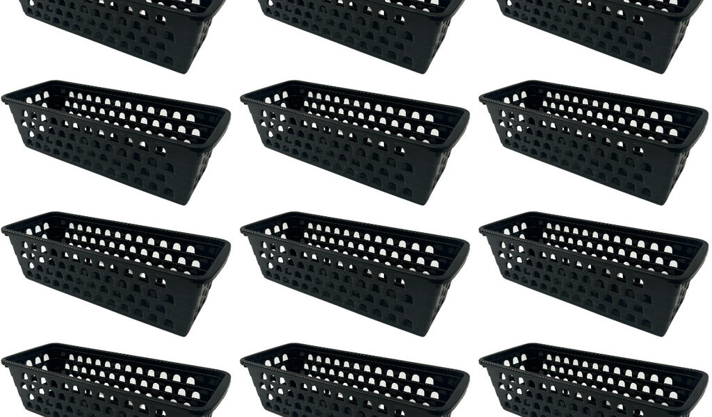 Kit 12 Cestos Organizador Multiuso Retangular Comprido Premium Armário 28x10x8