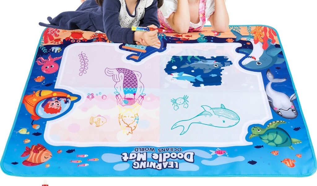 Tapete Mágico Água 100x80cm | 2 Canetas + 4 Moldes | Brinquedo Educativo Sem Sujeira