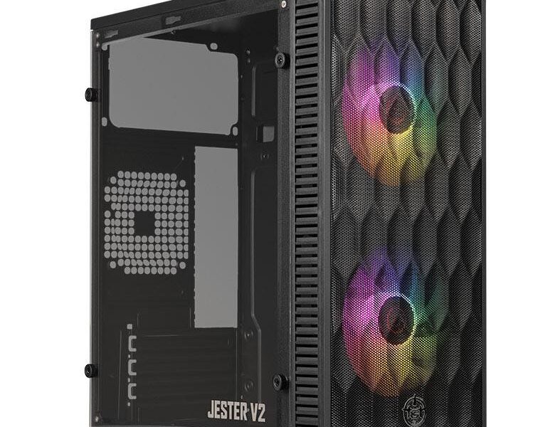 Gabinete Gamer TGT Jester V2 Rainbow Mini-Tower Lateral de Acrilico c/2 Fans, Preto TGT-JSRV2-BKGF02