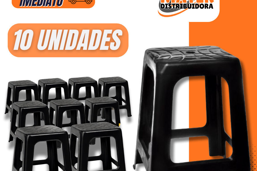 Banqueta de Plástico Preta Cozinha Kit nResistente Adulto Suporta até 120kg