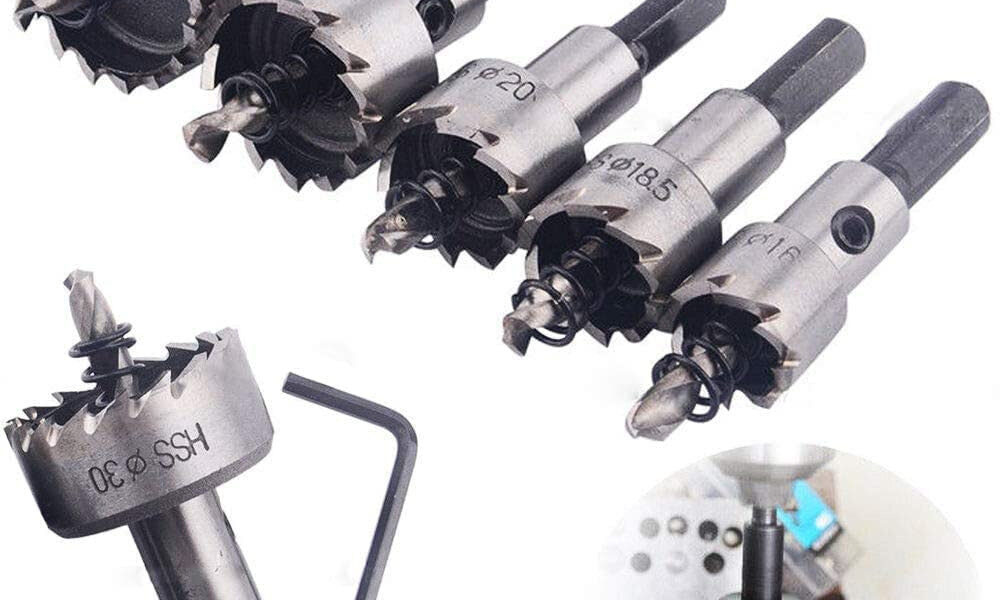 Kit conjunto de 5 peças Brocas Serra Copo Fura Metal Aço 16 a 30mm para metal