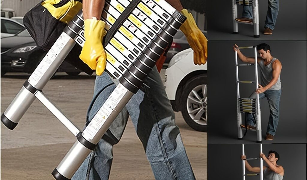 Escada Telescópica Simples em Alumínio 2,7m – 4,3m Extensível Portátil Antiderrapante