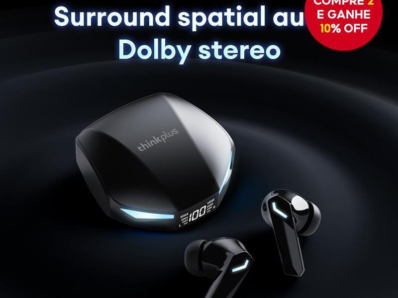 Fones de Ouvido Bluetooth Lenovo XT53 Preto Com Display de Bateria, Som Hi-Fi, Grande Capacidade, À Prova D'Água e