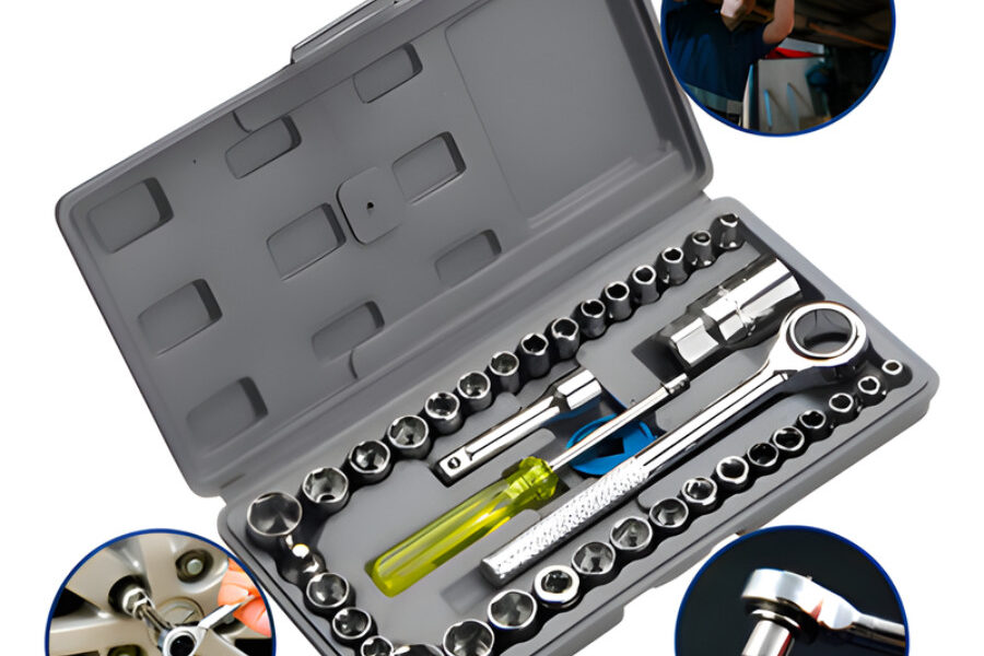 Kit Ferramentas 1 Catraca Soquetes Com 40 Peças Com Caixa Maleta