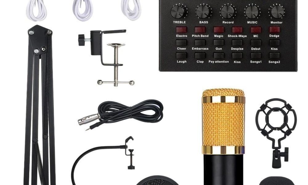 Microfone keedi-mic800 Com Braço Articulado + Kit Interface Mesa V8