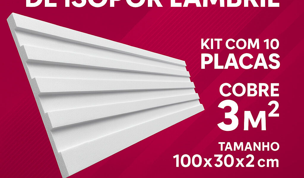 Painel Ripado Lambril 10 PLACAS 30X100X2 cm Isopor Acabamento Parede - Molduras e Sancas em EPS