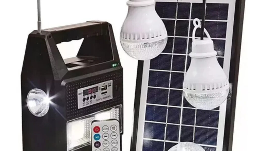 Estação solar Kit Energia Solar Para Acampamento Com Rádio Fm + 3 Lâmpadas