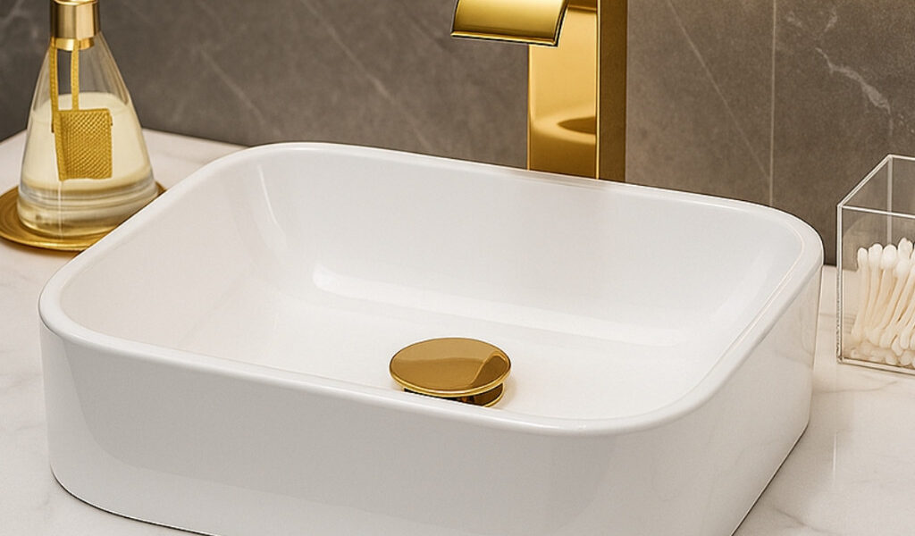 *PROMOÇÃO* Pia Para Banheiro Cuba de Sobrepor 37cm Apoio Lavabo Retangular Mármore Sintético Branca