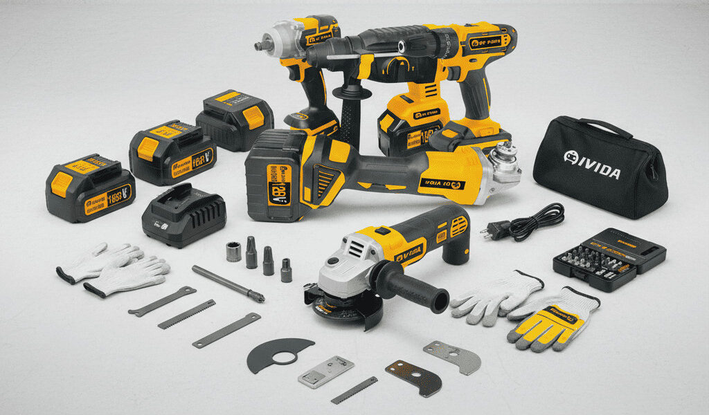 Kit Ferramentas Elétricas 48V 4 Peças Profissional Parafusadeira Martelete Esmerilhadeira Sem Fio