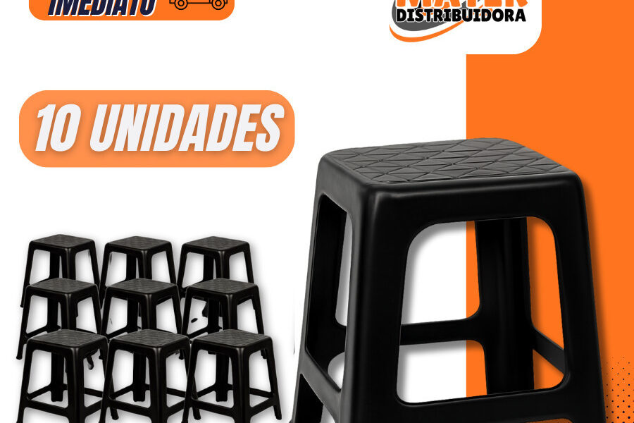 Kit 10 Banqueta Plástica Preta Resistente Empilháveis Adulto Suporta Até 120Kg
