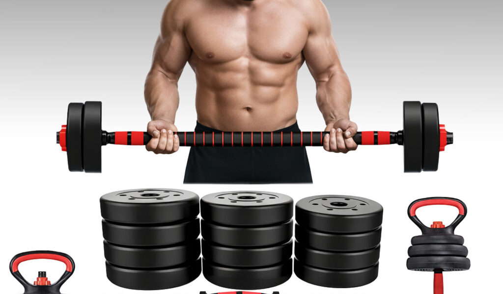 Kit Halteres 6 Em 1 Musculação Funcional Barra Supino Kettlebell 10/15/20kg Wing